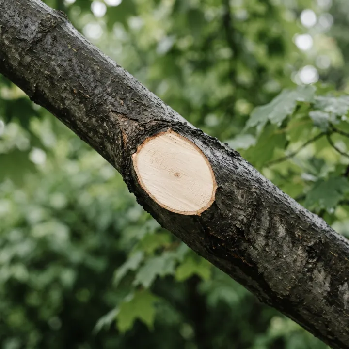 A single clean correctly-angled pruning cut on a healthy limb, the pale cut face smooth and the surrounding bark intact.