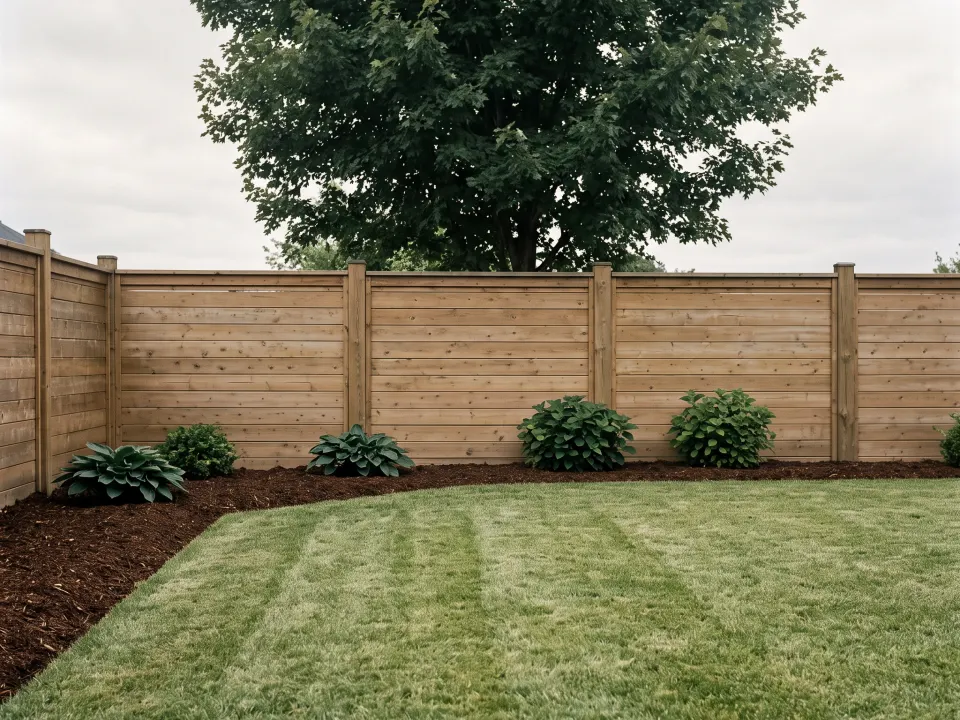 A yard photographed at the end of a clean-up, the ground raked flat and clear with nothing left lying on it.