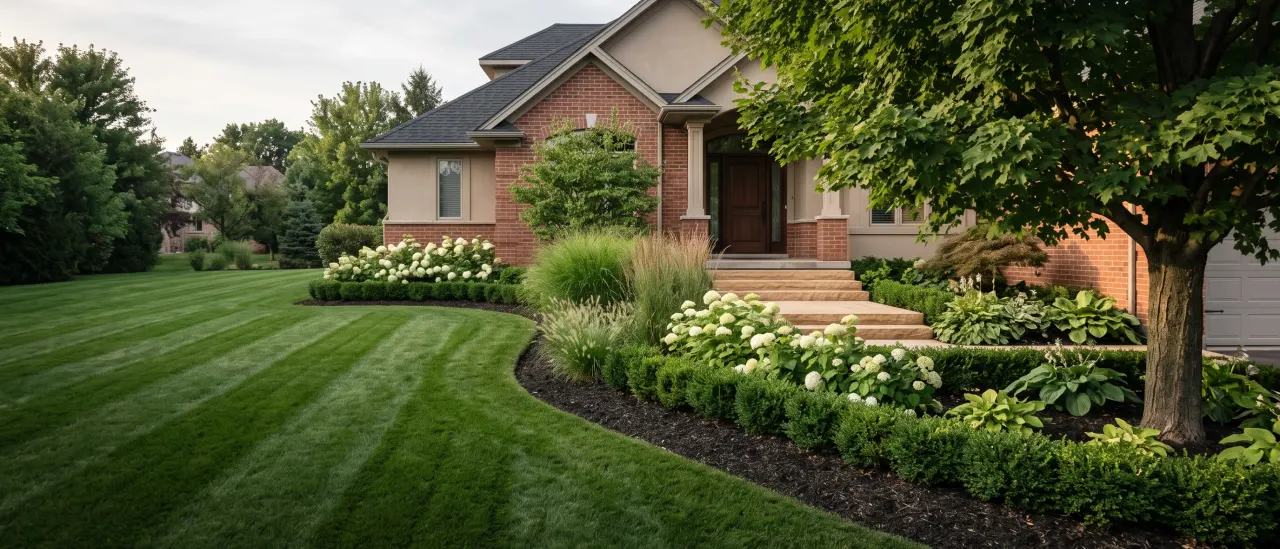A maintained residential front lawn and planting beds on a York Region property